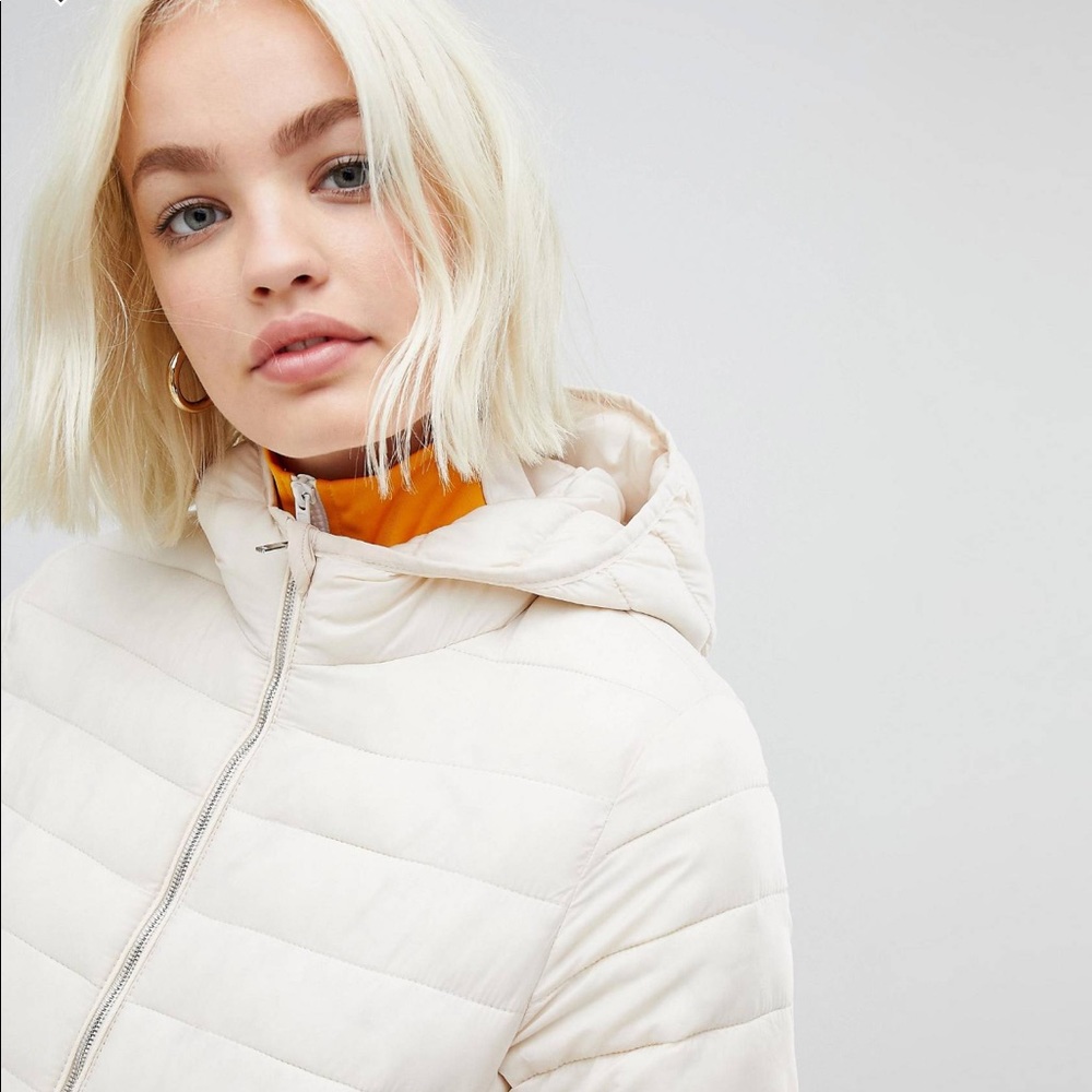 Pull&Bear Basic Padded Jacket In Cream - image 3